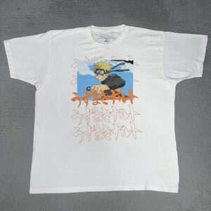 VTG Viz Media Naruto Shippuden Uzumaki T Shirt Men XL White Kanji Anime 2002 Y2K